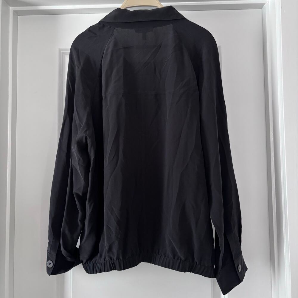 NWT Eileen Fisher Stand Collar 100% Silk Black Jacket Quiet Luxury Refined SZ L - Picture 4 of 11